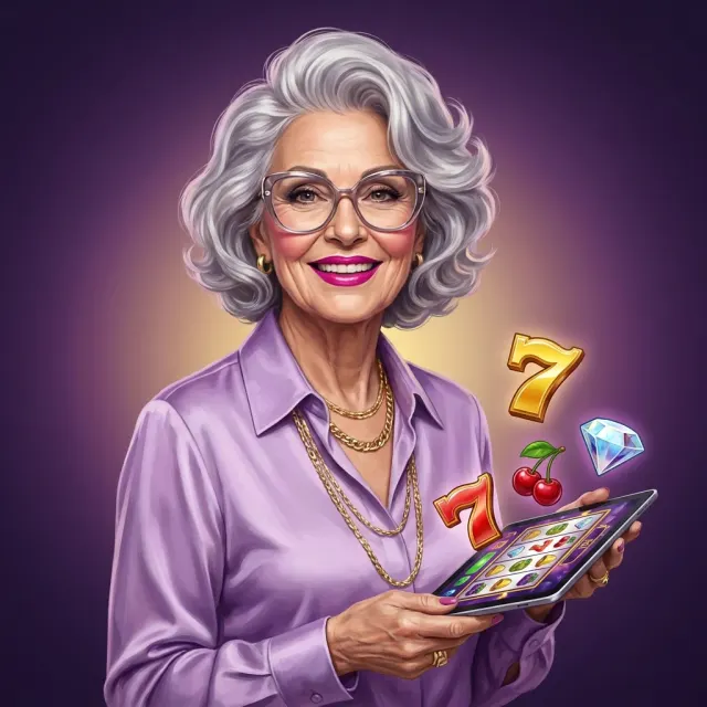 Una giocatrice prova le slot di SpinGranny in modalità demo sul tablet