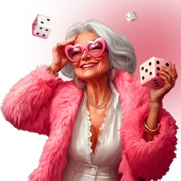 Il personaggio SpinGranny con i dadi del casinò dal vivo