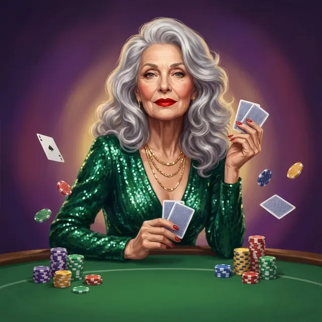 Una giocatrice elegante al tavolo blackjack di SpinGranny